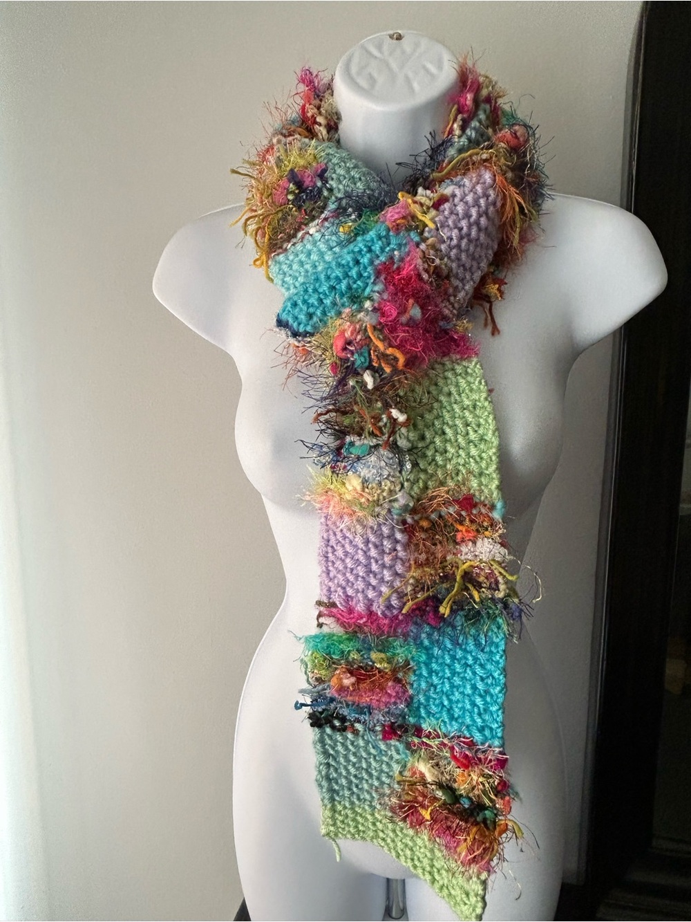Handmade Multicolor Knit Scarf with Pastel Panels